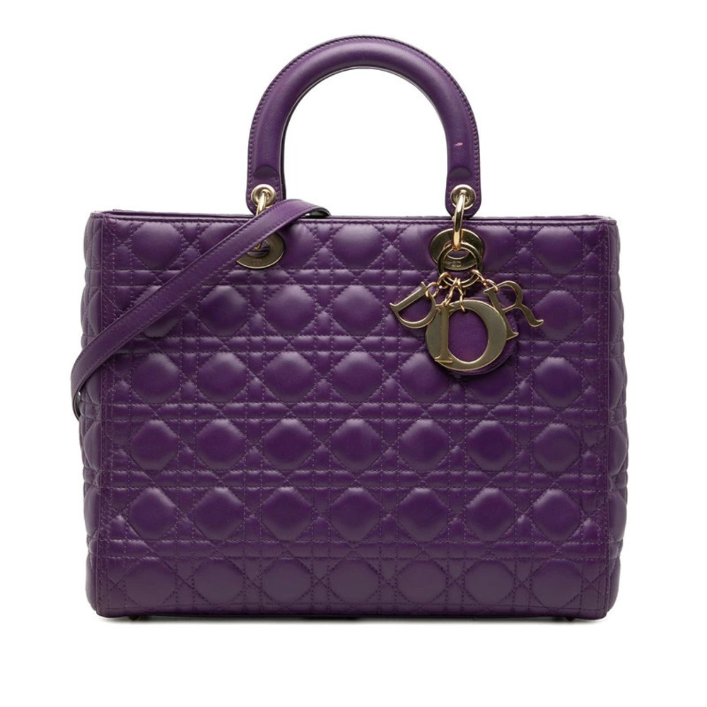 Christian Dior Cannage Lady Handbag Shoulder Bag Purple Leather